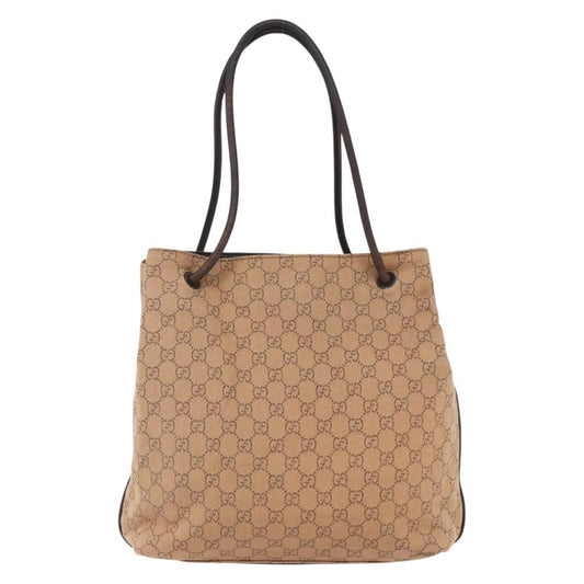 Gucci Vintage Open Shoulder Bag (Outlet) GG Canvas with Leather, BEIGE, CANVAS, Shoulder bag