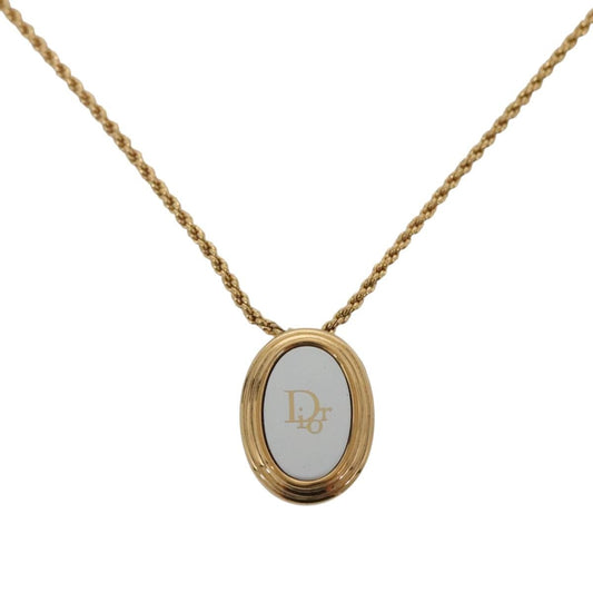 Christian Dior Vintage Logo Round Pendant Necklace Metal, GOLD, METAL, Necklace