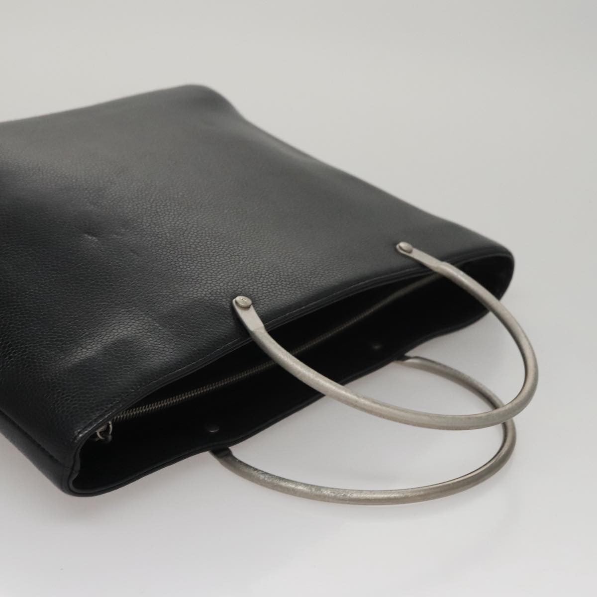 Chanel Vintage Metal Ring Tote Leather, BLACK, LEATHER, Tote bag