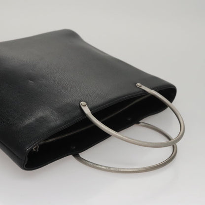 Chanel Vintage Metal Ring Tote Leather, BLACK, LEATHER, Tote bag