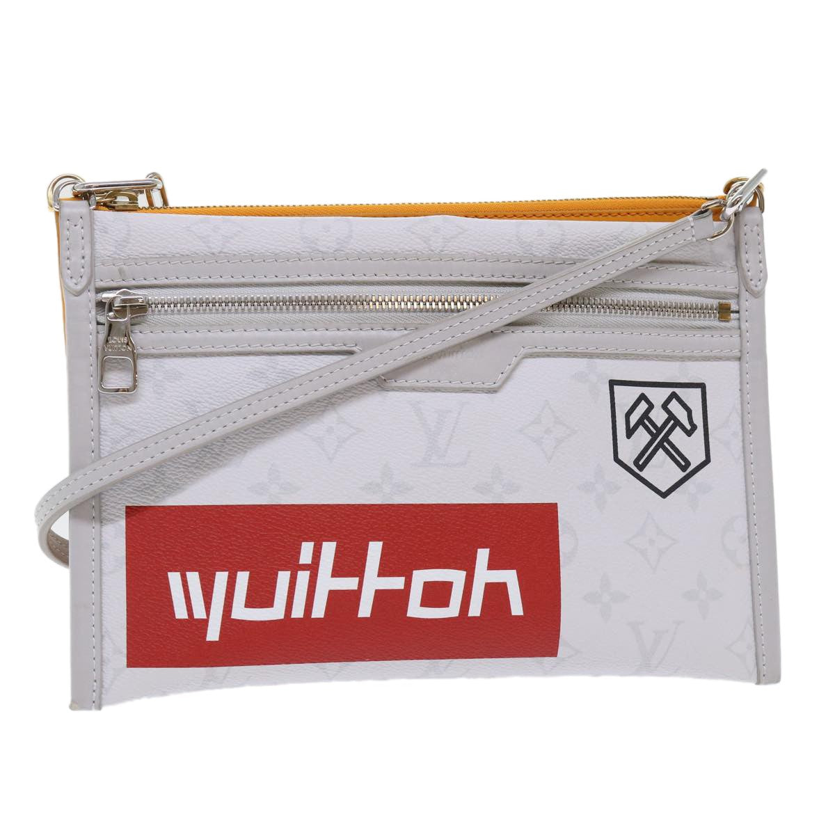Louis Vuitton Double Flat Messenger Bag Limited Edition Logo Story Monogram Canvas and Denim, WHITE, CANVAS, Shoulder bag