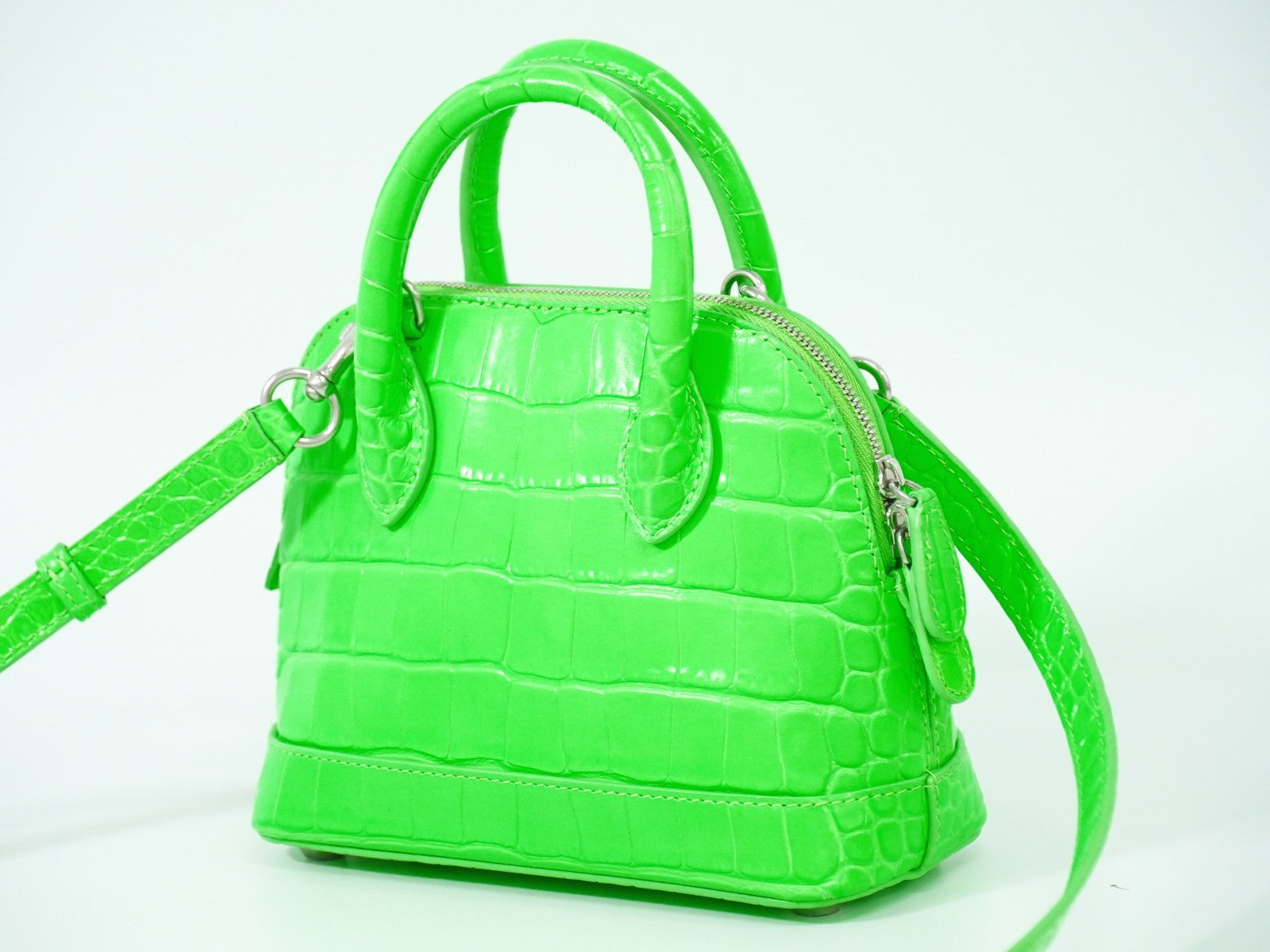 Balenciaga Logo Ville Bag Crocodile Embossed Leather, GREEN, LEATHER, Handbag