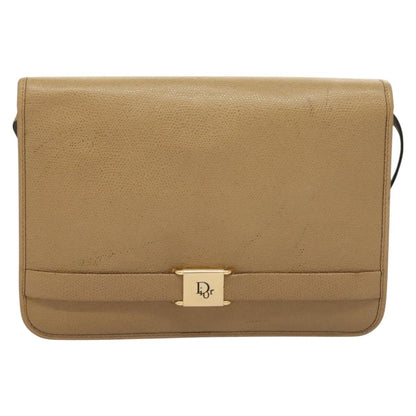 Christian Dior Vintage Honeycomb Shoulder Bag Leather, BEIGE, LEATHER, Shoulder bag