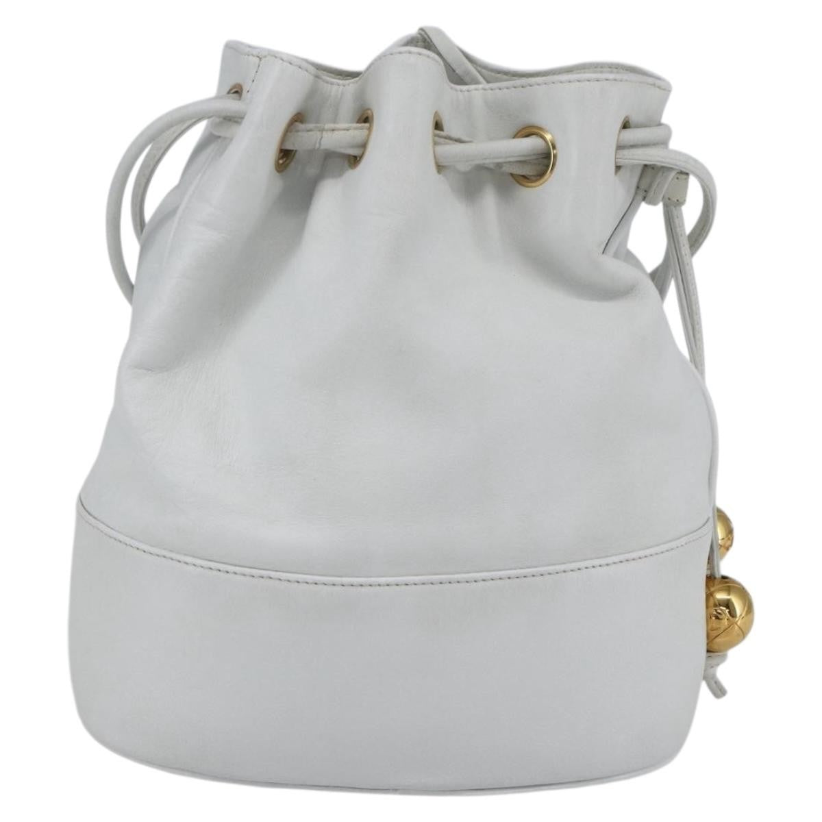 Chanel Vintage CC Drawstring Bucket Bag Caviar, WHITE, LEATHER, Shoulder bag