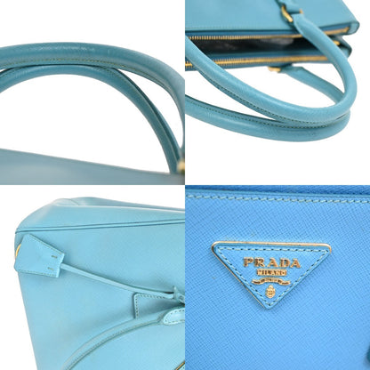 Prada Double Zip Lux Tote Saffiano Leather, BLUE, LEATHER, Tote bag