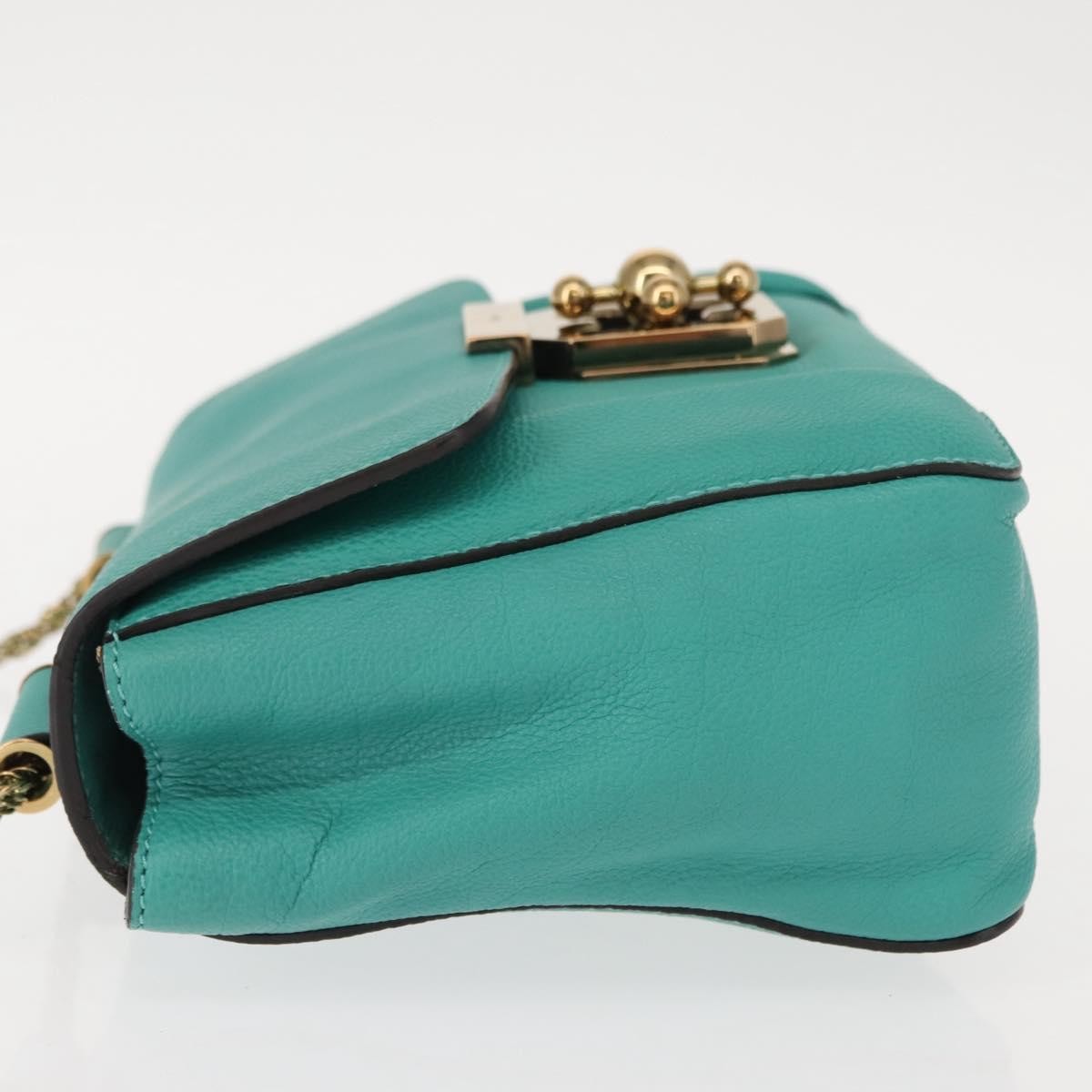 Chloe Elsie Chain Shoulder Bag Leather, TURQUOISE, LEATHER, Shoulder bag
