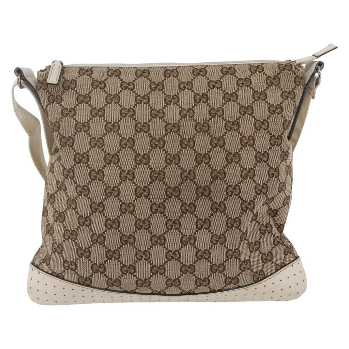 Gucci Zip Messenger Bag GG Canvas with Perforated Leather, BEIGE, CANVAS, Shoulder bag