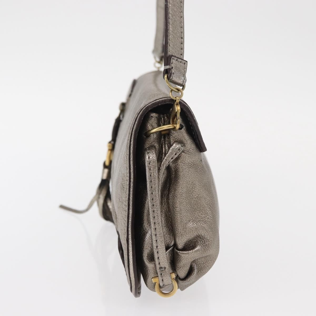 Salvatore Ferragamo Gancini Shoulder Bag Leather, SILVER, LEATHER, Shoulder bag
