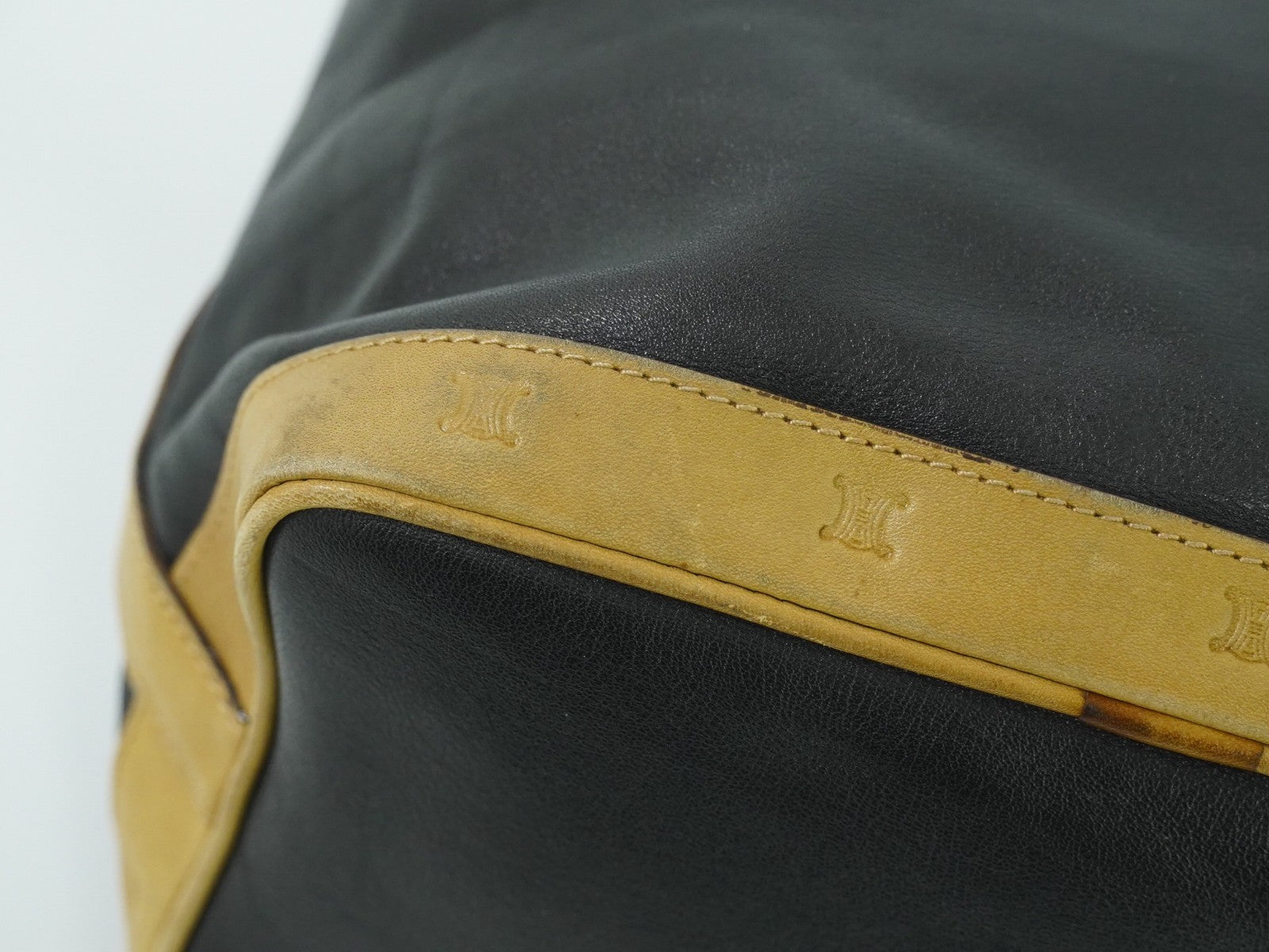 Celine Triomphe Drawstring Bucket Bag Leather, BLACK, LEATHER, Shoulder bag