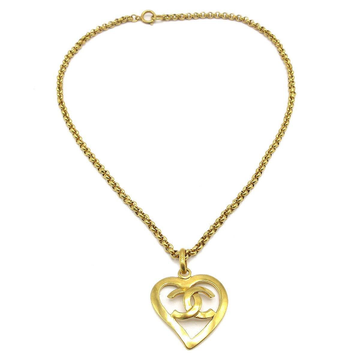 Chanel CC Heart Pendant Necklace Metal, GOLD, GOLD_PLATED, Necklace
