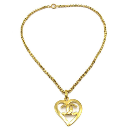 Chanel CC Heart Pendant Necklace Metal, GOLD, GOLD_PLATED, Necklace