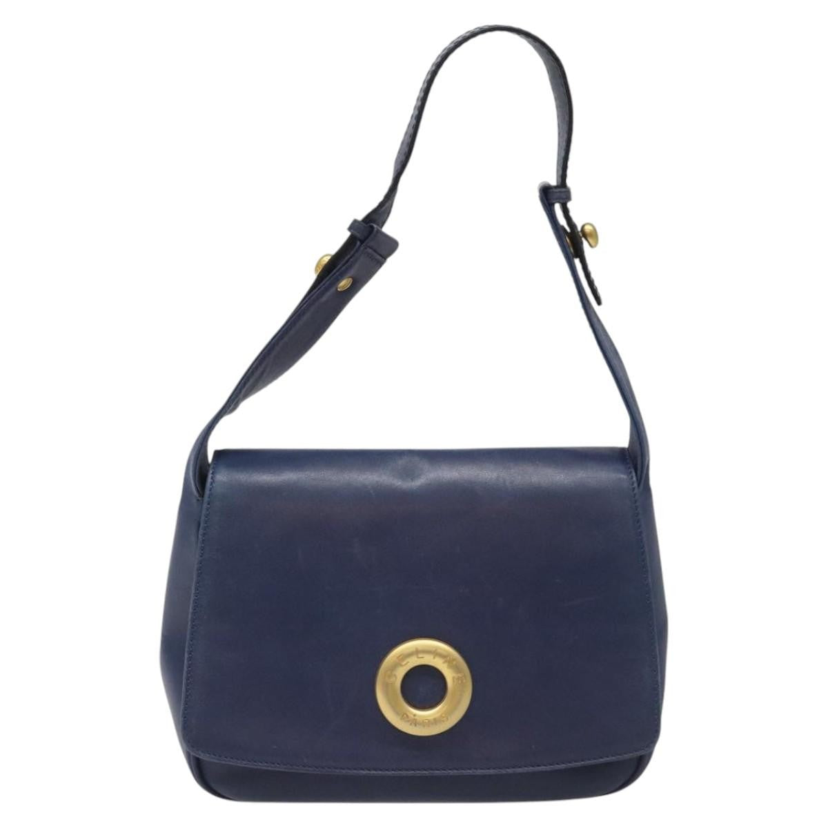 Celine Vintage Circle Logo Crossbody Bag Leather, BLUE, LEATHER, Crossbody bag