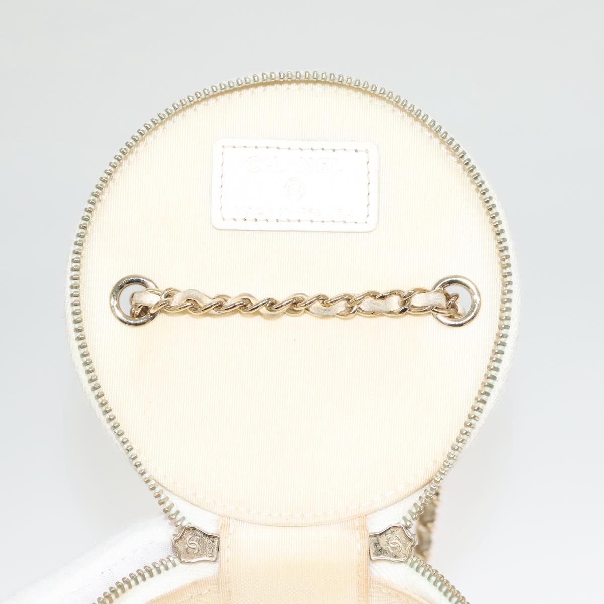 Chanel CC Round Vanity Case with Chain Quilted Lambskin, WHITE, LEATHER, Shoulder bag