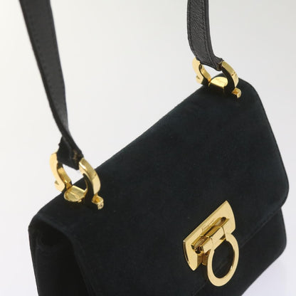 Salvatore Ferragamo Gancini Shoulder Bag Suede, BLACK, SUEDE, Shoulder bag