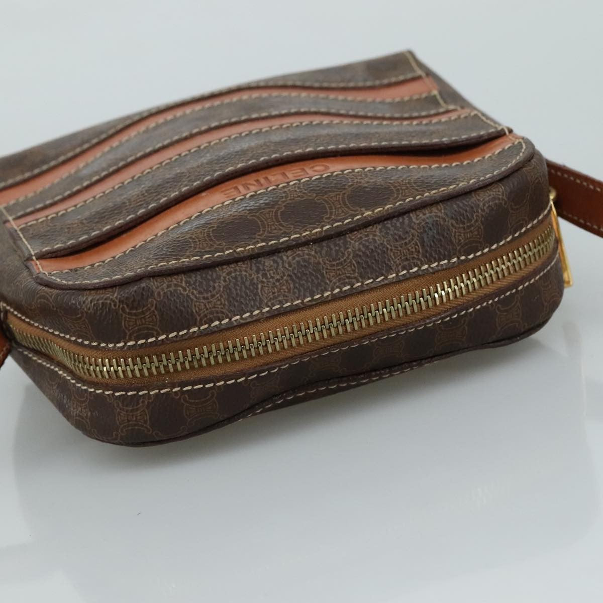 Celine Macadam Shoulder Bag Leather, BROWN, LEATHER, Shoulder bag