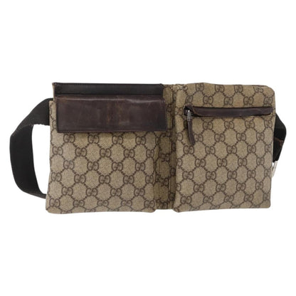 Gucci Vintage Double Belt Bag GG Canvas with Leather, BEIGE, CANVAS, Clutche & pouche