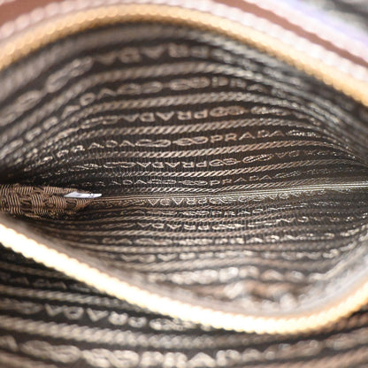 Prada Logo Double Zip Crossbody Bag Canvas, BROWN, CANVAS, Shoulder bag