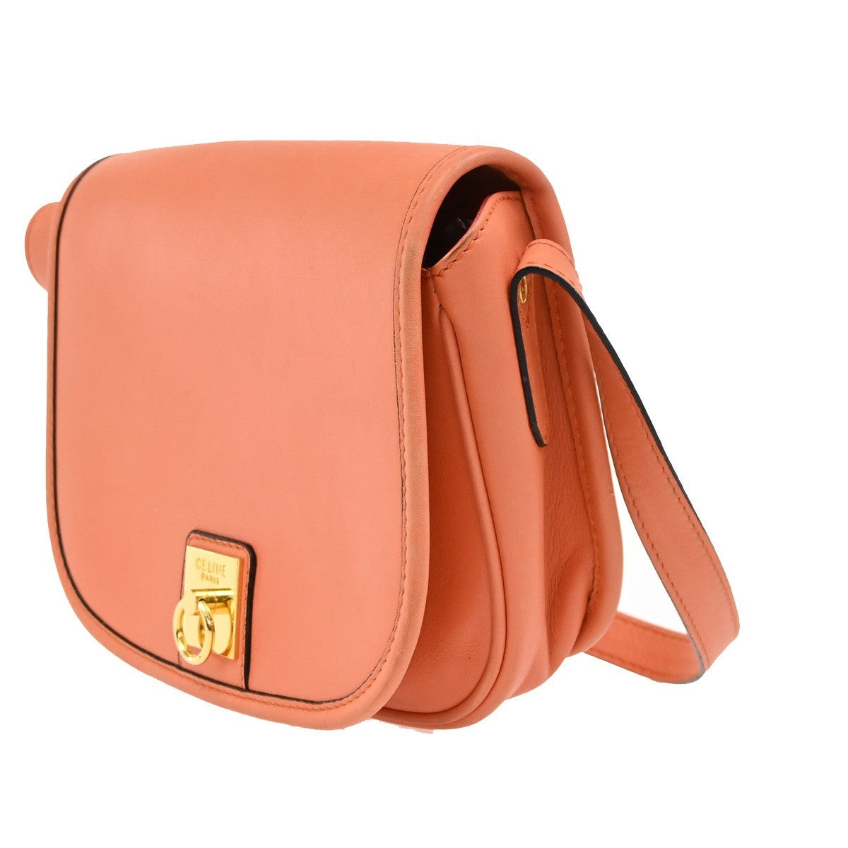 Celine Vintage Flap Shoulder Bag Leather, ORANGE, LEATHER, Shoulder bag