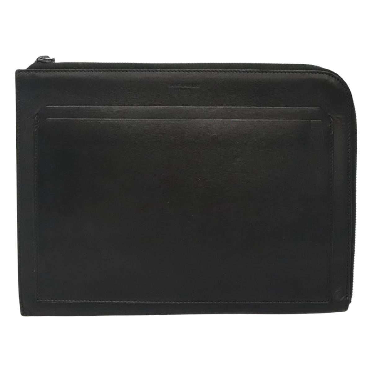 Saint Laurent Zip Pocket Pouch Leather, BLACK, LEATHER, Clutche & pouche