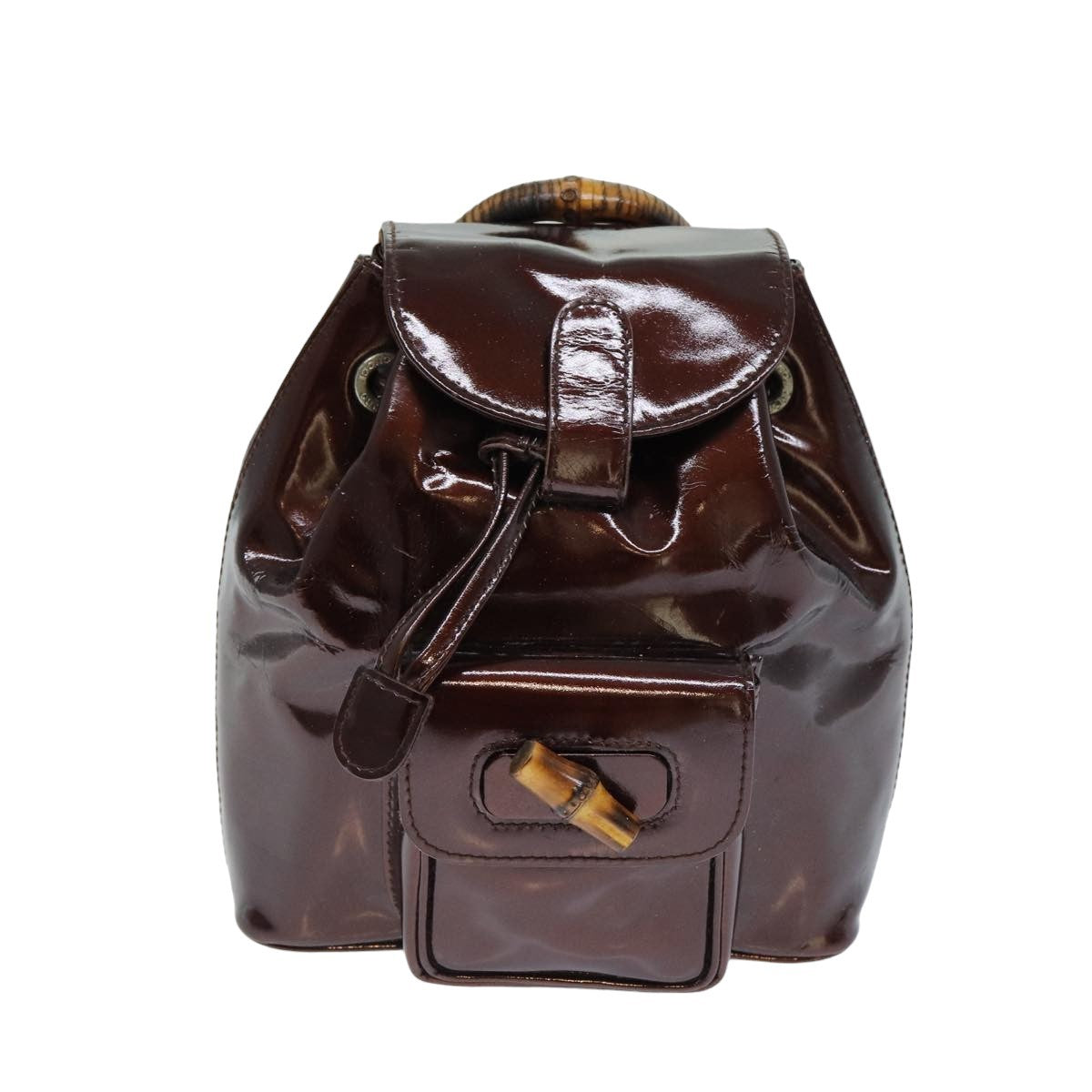 Gucci Vintage Bamboo Backpack Patent, BROWN, PATENT_LEATHER, Backpack