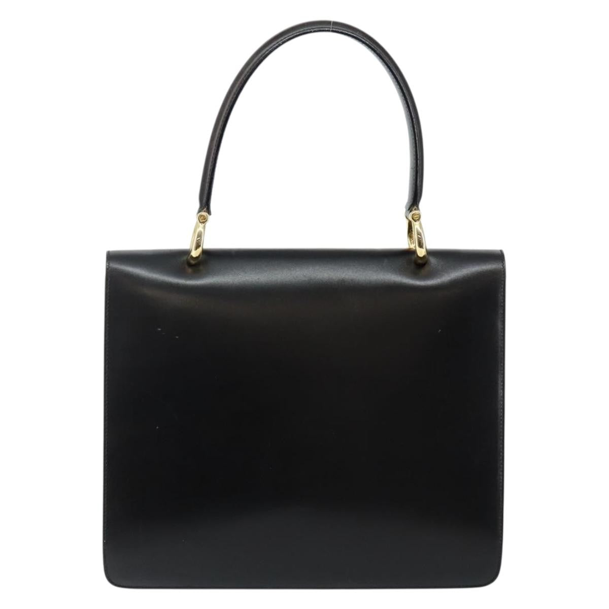 Celine Vintage Top Handle Bag Glazed Leather, BLACK, LEATHER, Handbag