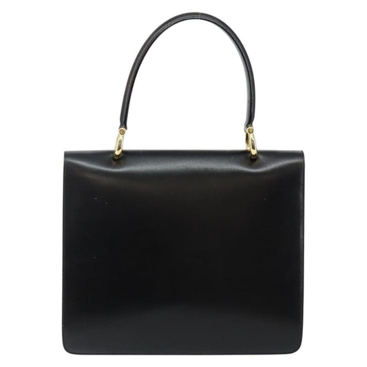 Celine Vintage Top Handle Bag Glazed Leather, BLACK, LEATHER, Handbag