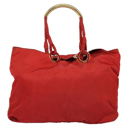 Prada Convertible Metal Handle Satchel Quilted Tessuto, RED, NYLON, Tote bag
