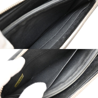 Chanel CC Logo Zipper Long Bifold Leather, BLACK, CALFSKIN, Wallets