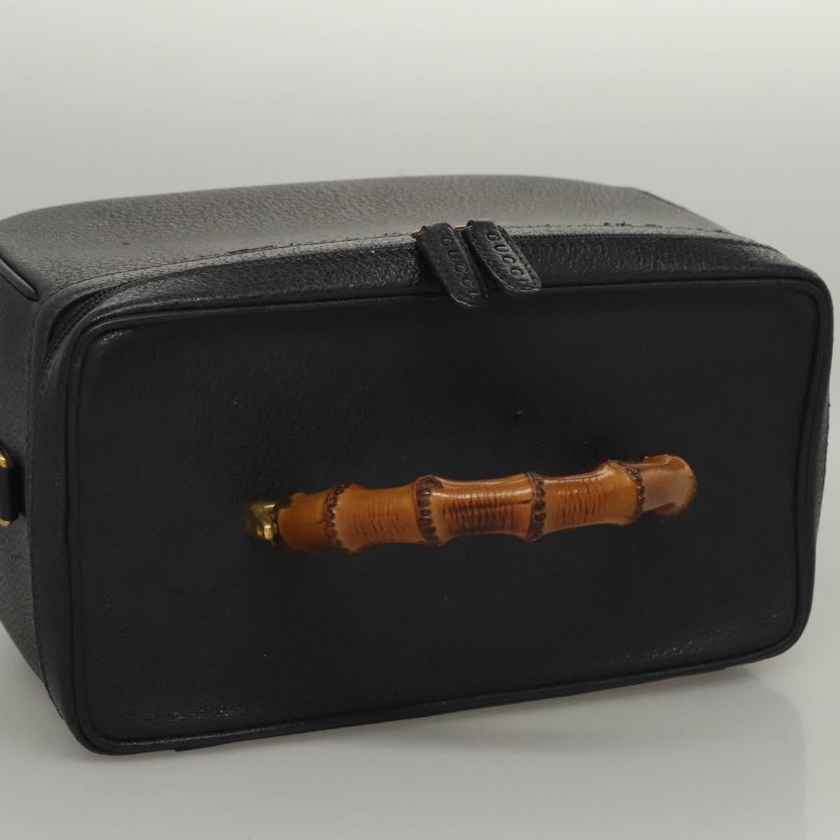 Gucci Vintage Bamboo Vanity Case Leather, NAVY, LEATHER, Handbag