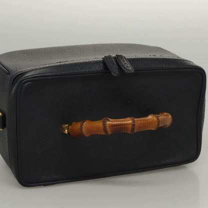 Gucci Vintage Bamboo Vanity Case Leather, NAVY, LEATHER, Handbag