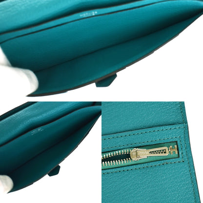 Hermes Bearn Wallet Chevre Mysore, BLUE, LEATHER, Wallets