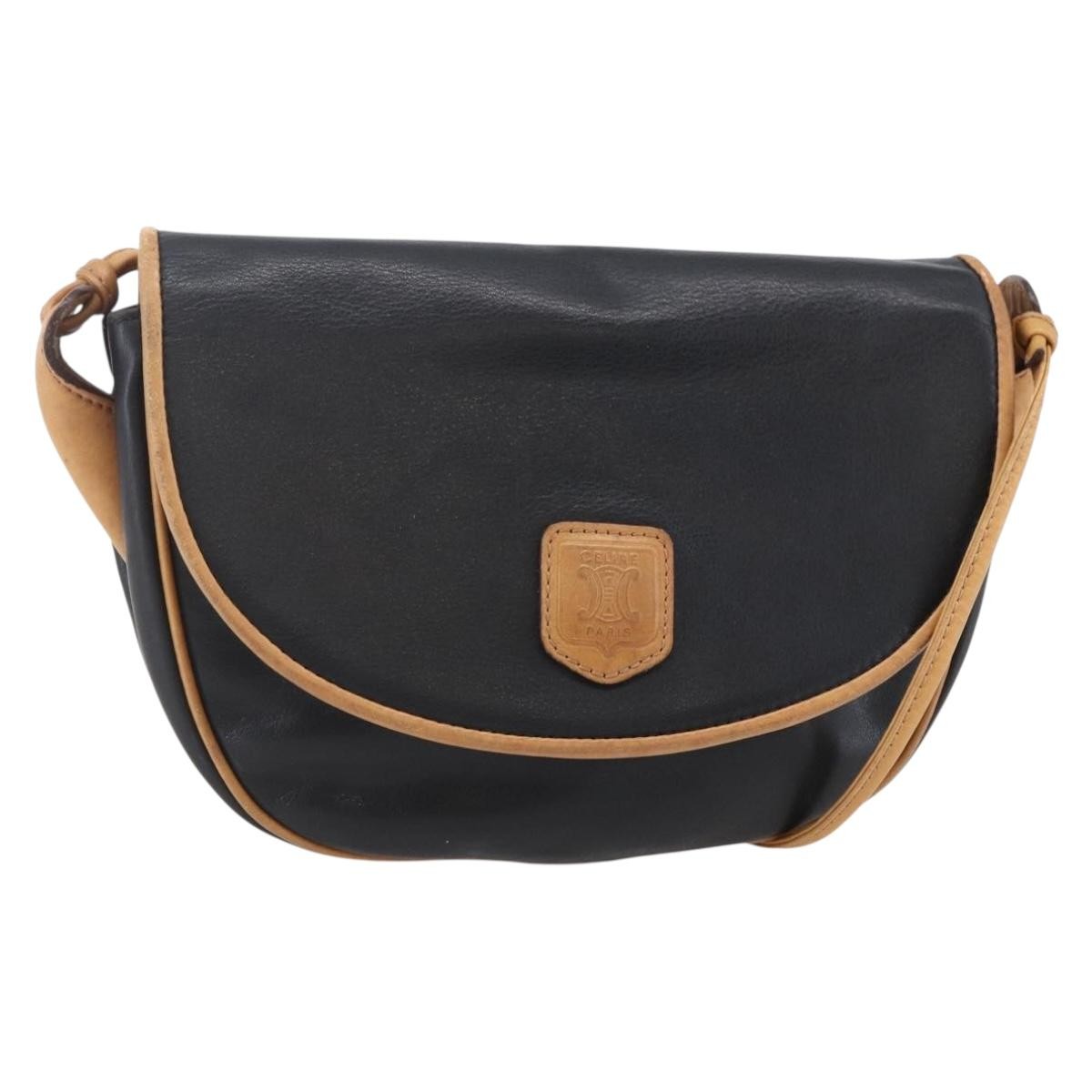 Celine Flap Shoulder Bag Leather, BLACK, LEATHER, Shoulder bag