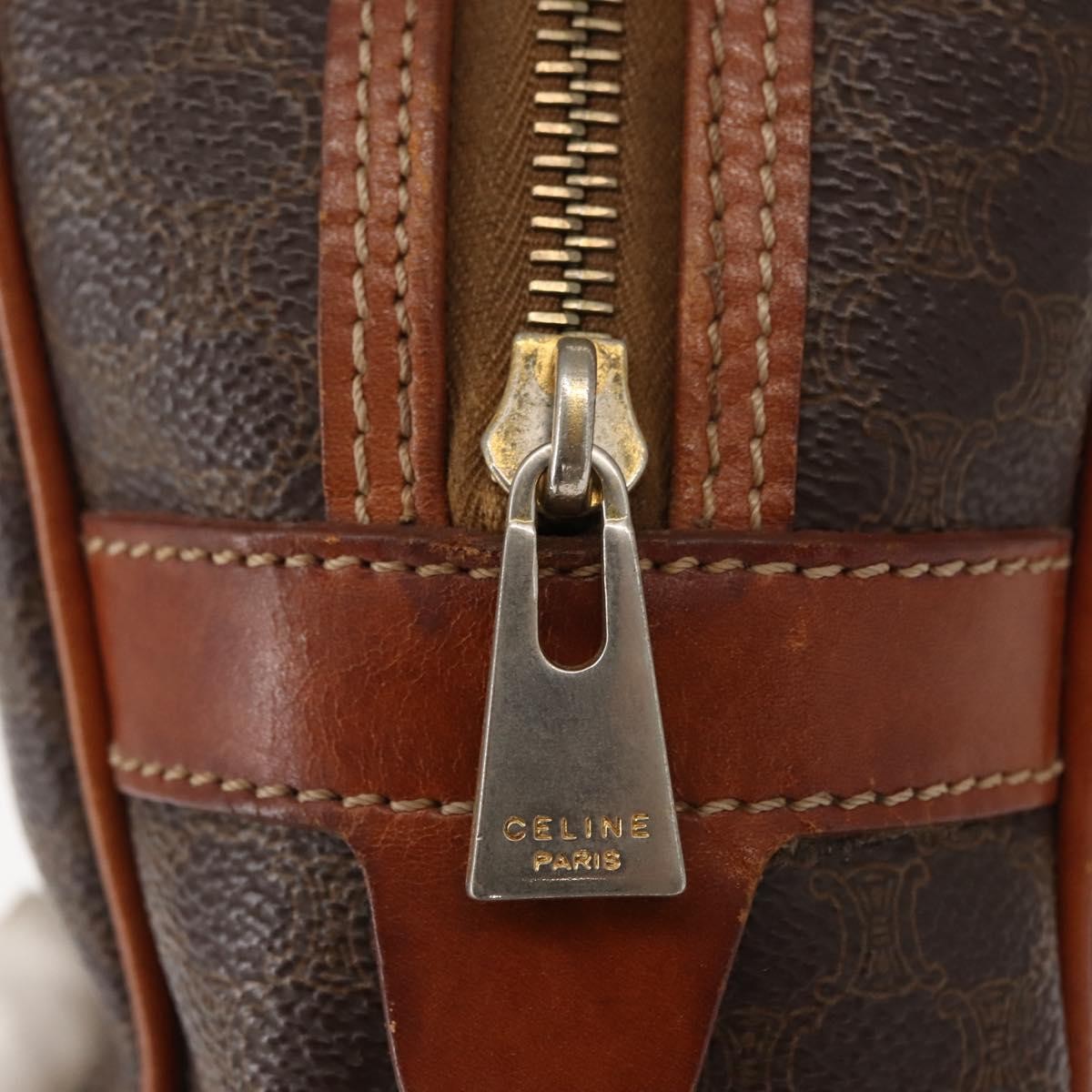 Celine Vintage Macadam Handbag Canvas and Leather, BROWN, CANVAS, Handbag