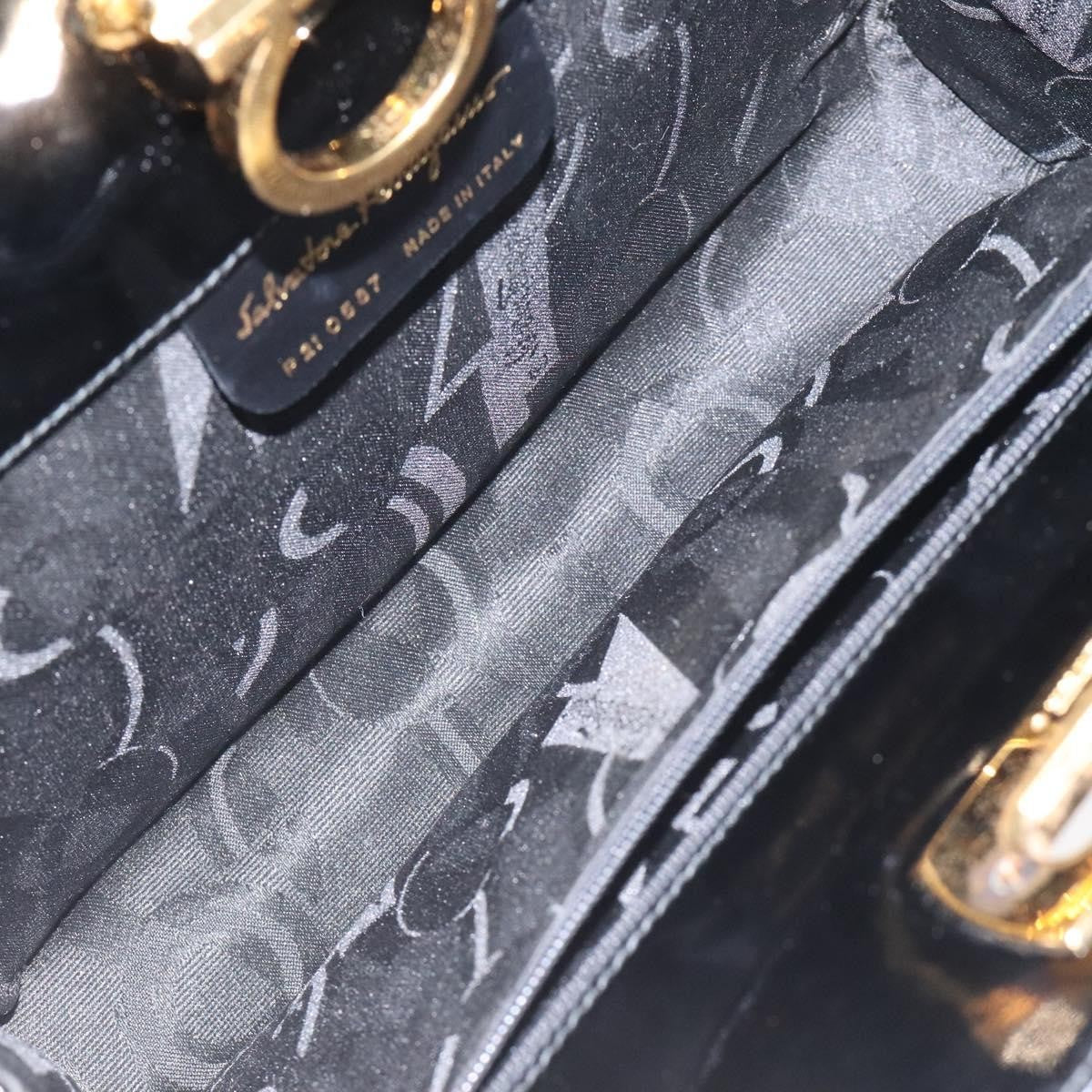 Salvatore Ferragamo Vintage Gancini Chain Shoulder Bag Leather, BLACK, PATENT_LEATHER, Shoulder bag