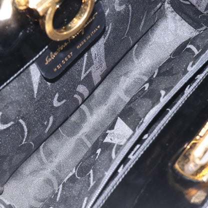 Salvatore Ferragamo Vintage Gancini Chain Shoulder Bag Leather, BLACK, PATENT_LEATHER, Shoulder bag