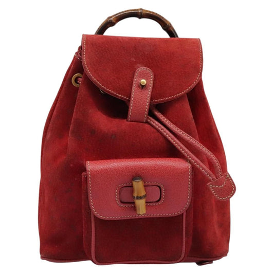 Gucci Gucci bamboo backpack daim, Red, Suede, Backpack