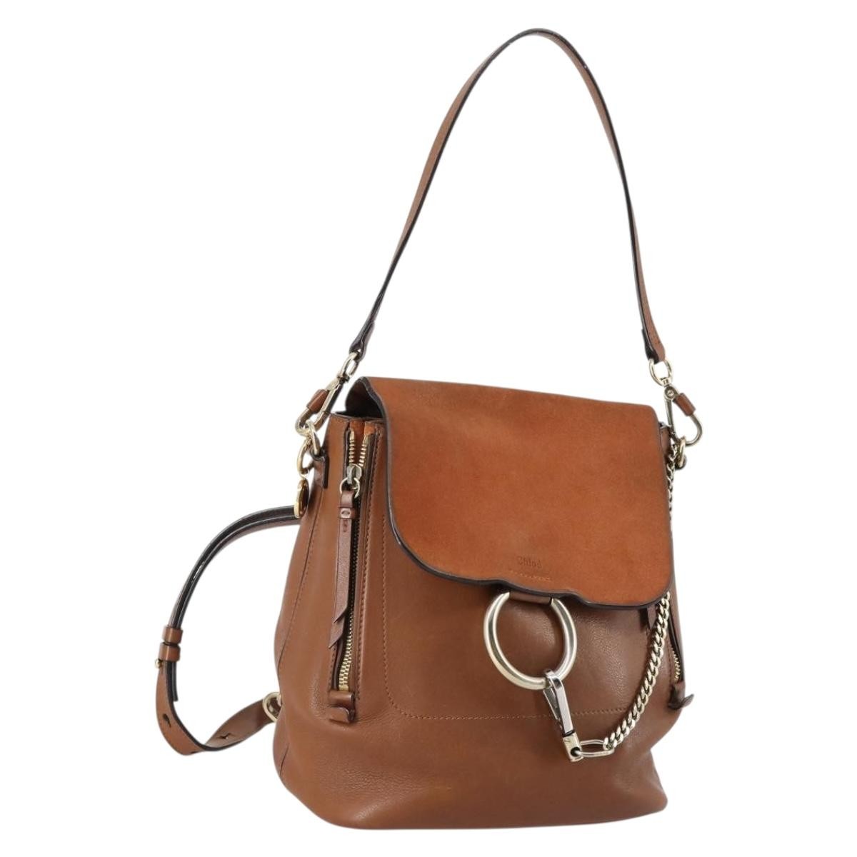 Chloe Faye Backpack Leather and Suede, BROWN, SUEDE, Backpack