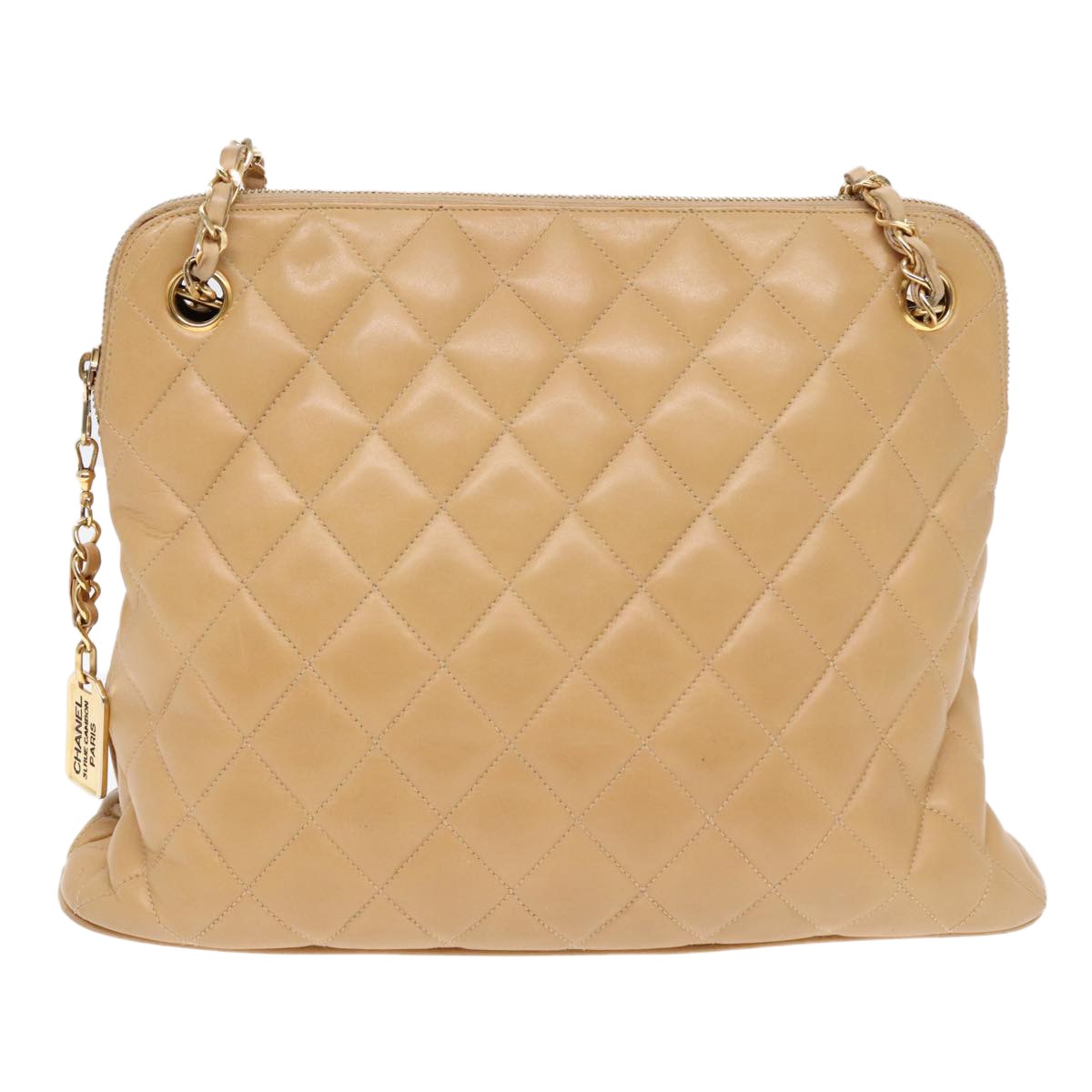 Chanel Vintage Chain Shoulder Bag Quilted Lambskin, BEIGE, LEATHER, Shoulder bag