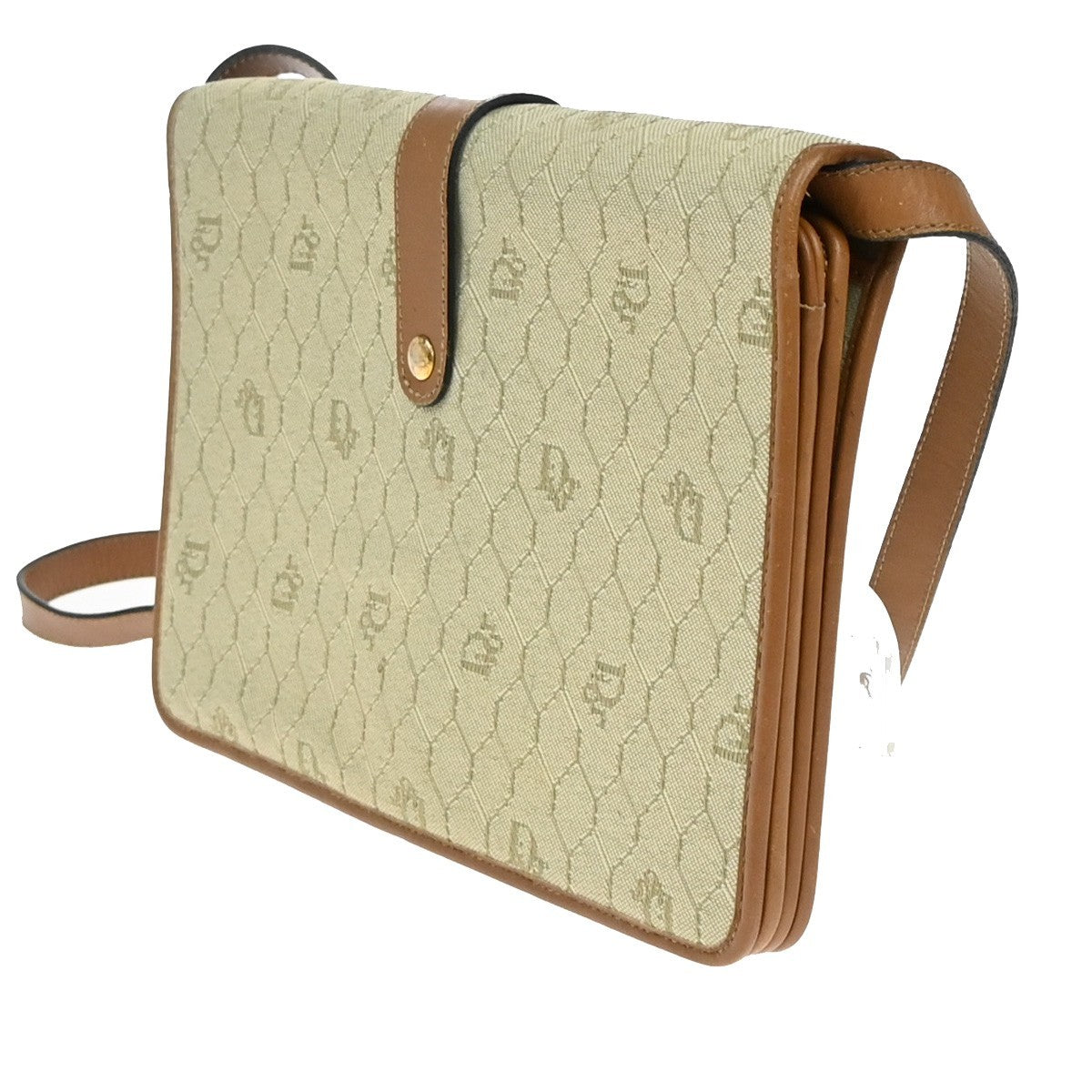 Christian Dior Vintage Honeycomb Handbag Canvas Leather, BEIGE, CANVAS, Shoulder bag