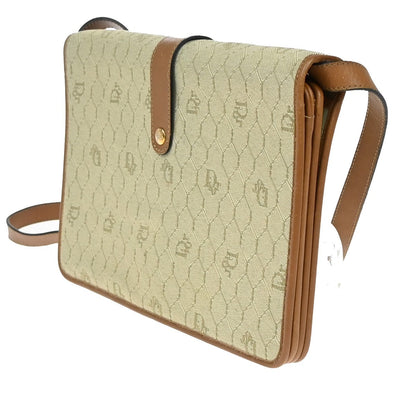 Christian Dior Vintage Honeycomb Handbag Canvas Leather, BEIGE, CANVAS, Shoulder bag