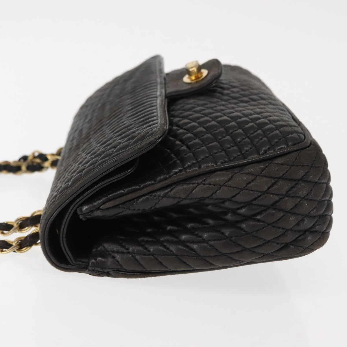 Bally Vintage Chain Shoulder Bag Quilted Leather, BLACK, LEATHER, Shoulder bag