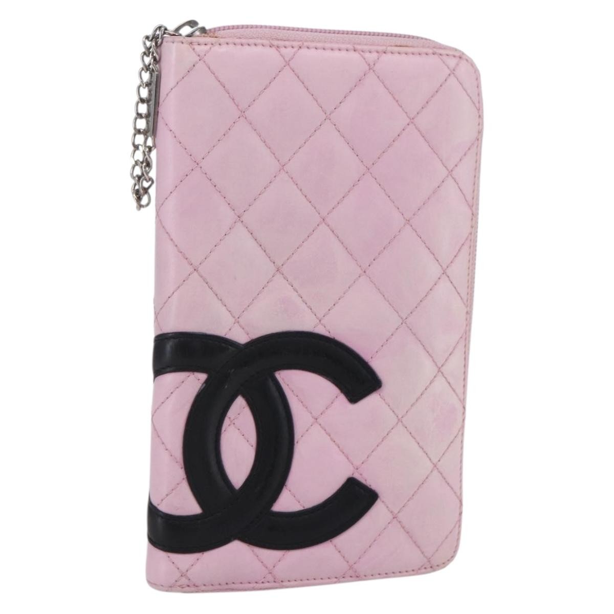 Chanel Cambon Zip Around Wallet Quilted Lambskin, PINK, LEATHER, Wallets