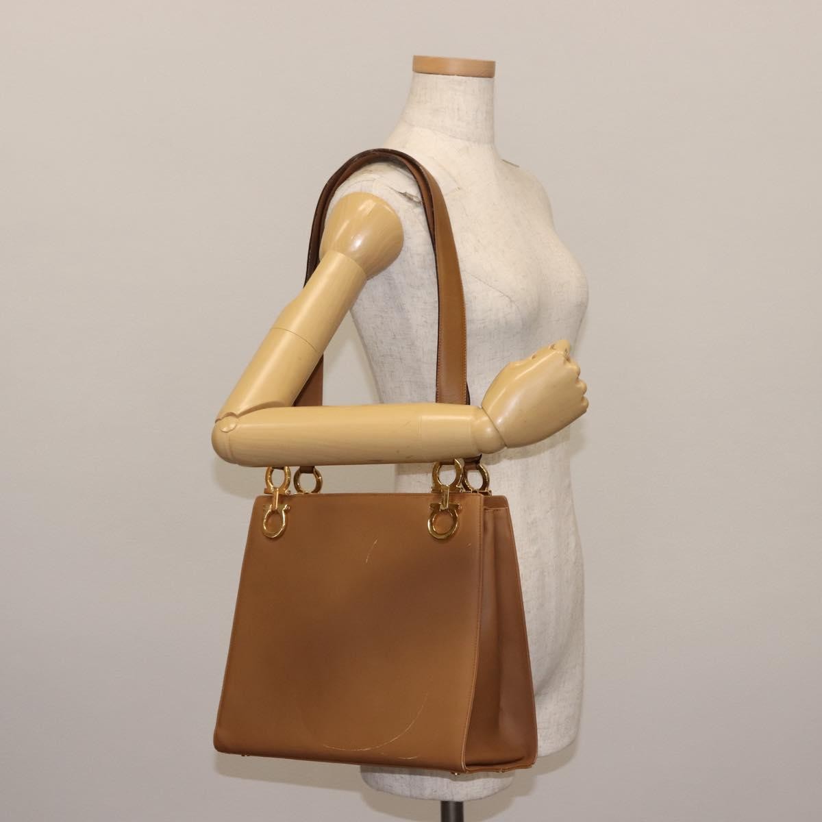 Salvatore Ferragamo Gancini Shoulder Bag Leather, BEIGE, LEATHER, Shoulder bag