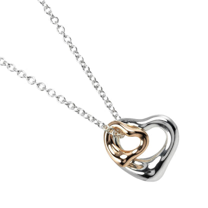 Tiffany & Co. Double Heart Pendant Necklace Sterling Silver and 18K Yellow Gold, SILVER, SILVER, Necklace