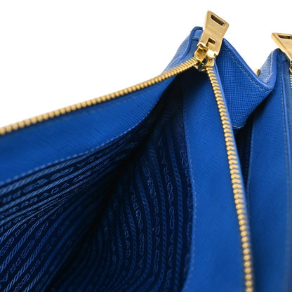 Prada Double Zip Tote Leather, BLUE, LEATHER, Tote bag