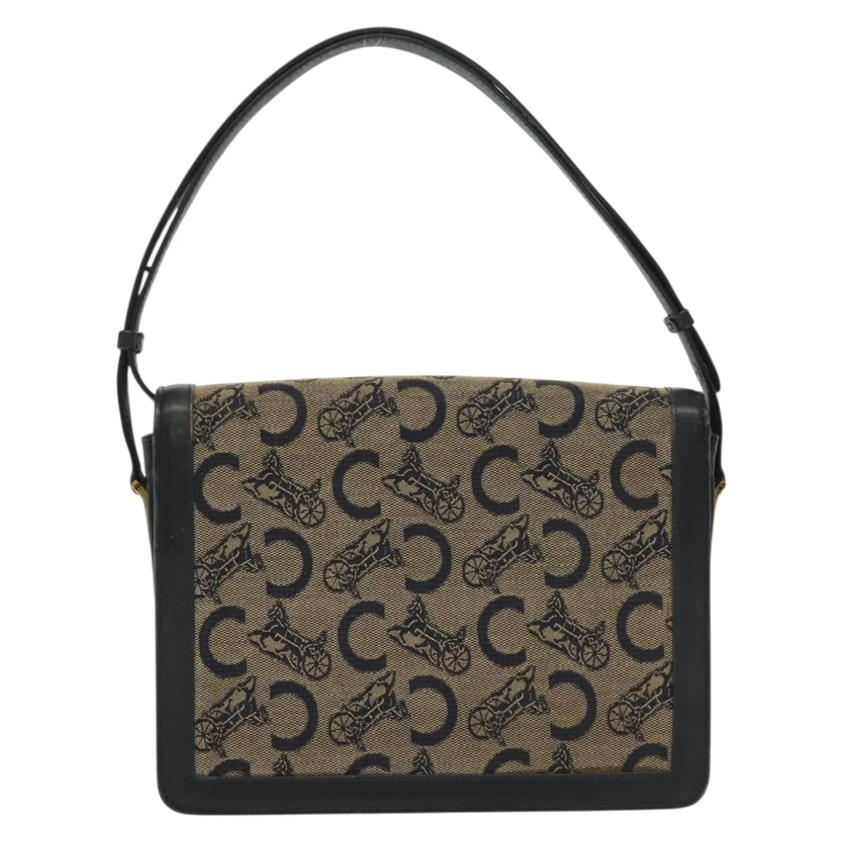 Celine Horse Carriage Shoulder bag Macadam Canvas and leather, NAVY, CANVAS, Shoulder bag