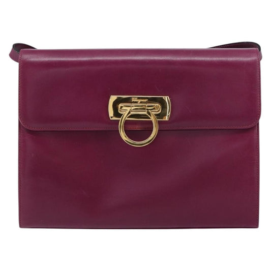 Salvatore Ferragamo Gancini Shoulder Bag Leather, PURPLE, LEATHER, Shoulder bag