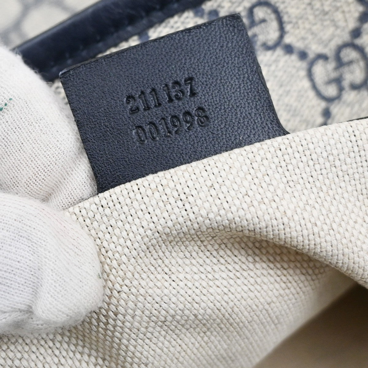 Gucci Plus Tote GG Coated Canvas with Leather, NAVY, CANVAS, Tote bag