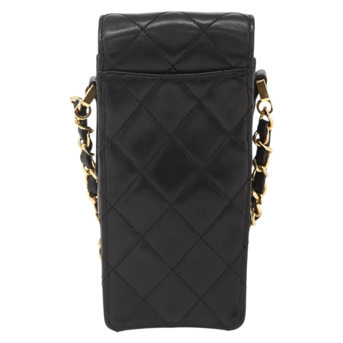 Chanel CC Flap Phone Holder Crossbody Bag Quilted Lambskin, BLACK, LEATHER, Shoulder bag