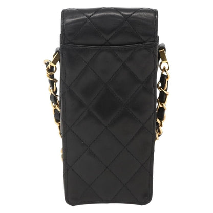 Chanel CC Flap Phone Holder Crossbody Bag Quilted Lambskin, BLACK, LEATHER, Shoulder bag